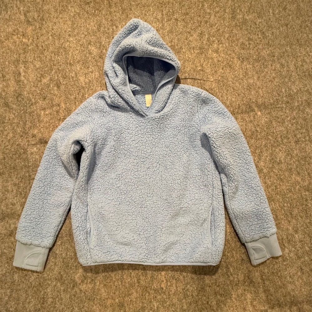 Athleta Girl‎ Blue Sherpa Fleece Pullover Hoodie Kids Size Large 12 Thumbholes